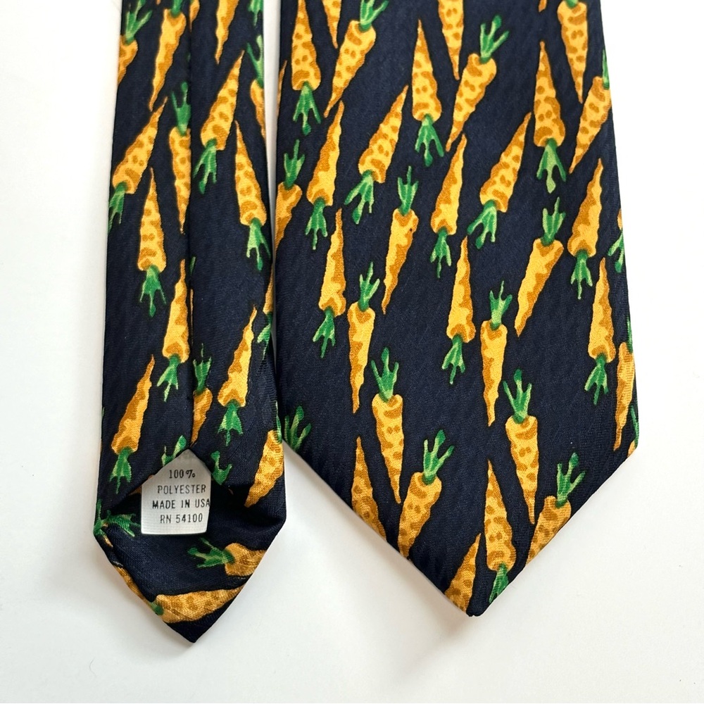 Carrot Themed Men’s Slim Novelty Neck Tie - Navy, Orange, Green. EUC 3” Wide - Picture 4 of 8